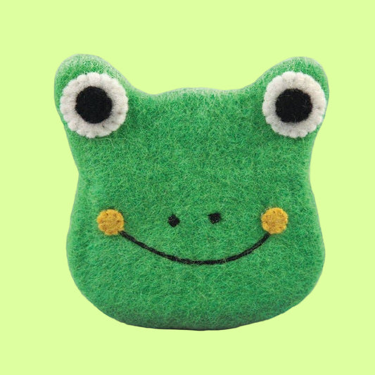 Coin Purse - Wool felted Smile Frog Face