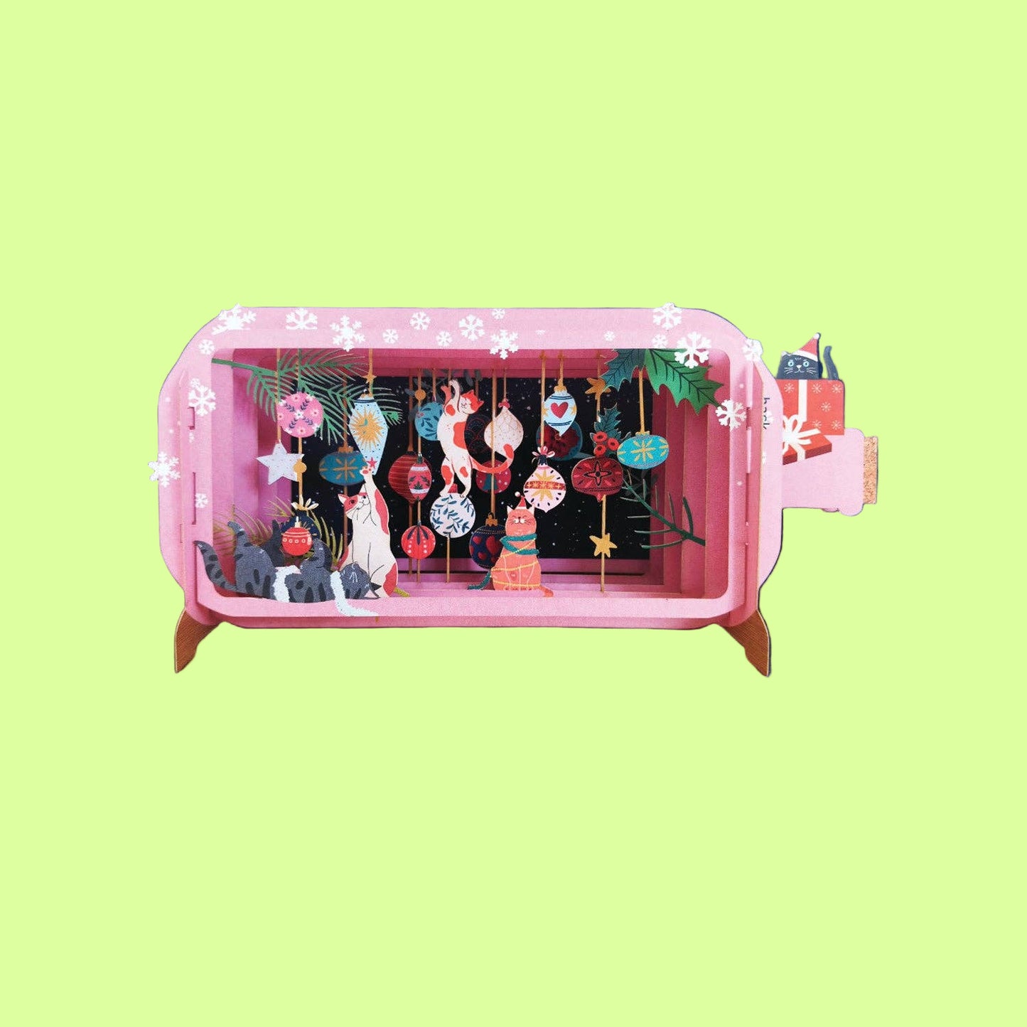 Greeting Card - message in a bottle pop up cats playing with ornaments