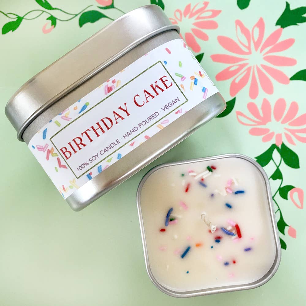 Candle - sq tin Birthday Cake 4oz