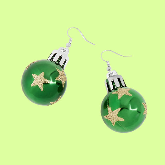 Earrings - C'mas orn Green w gld Star