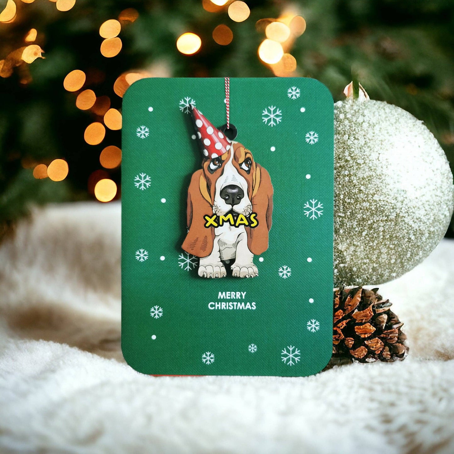 Greeting Card - Wood ornament dog w hat