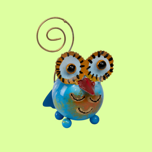 Photo Holder - Metal blue owl