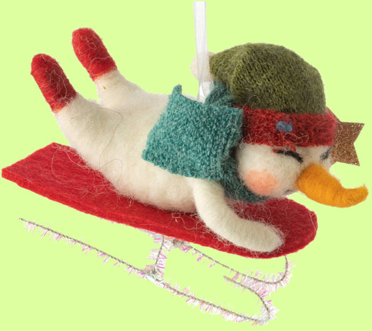Snowman on toboggan - felt