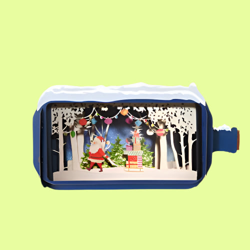 Greeting Card -  Message in a bottle pop up Santa/Sleigh