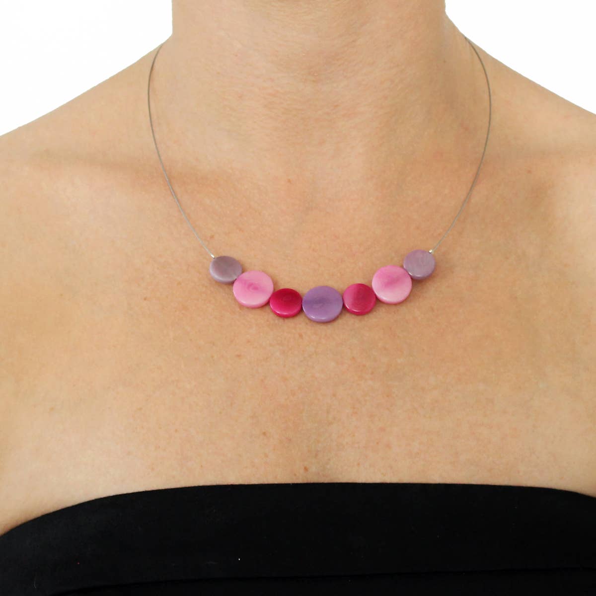 Necklace - Dots Tagua bl/gn/yw/or/rd