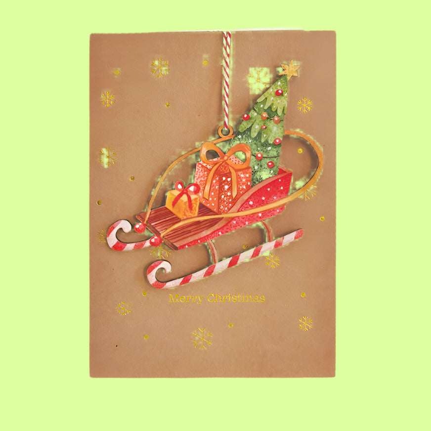 Greeting Card - Wood ornament -SLEIGH