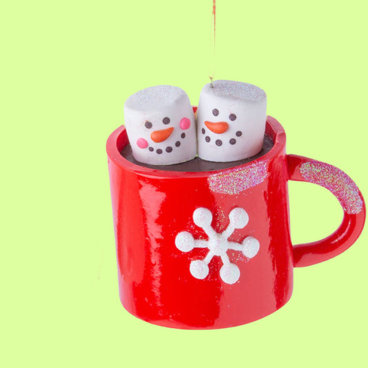 Ornament - hot chocolate mug RED w marshmallows