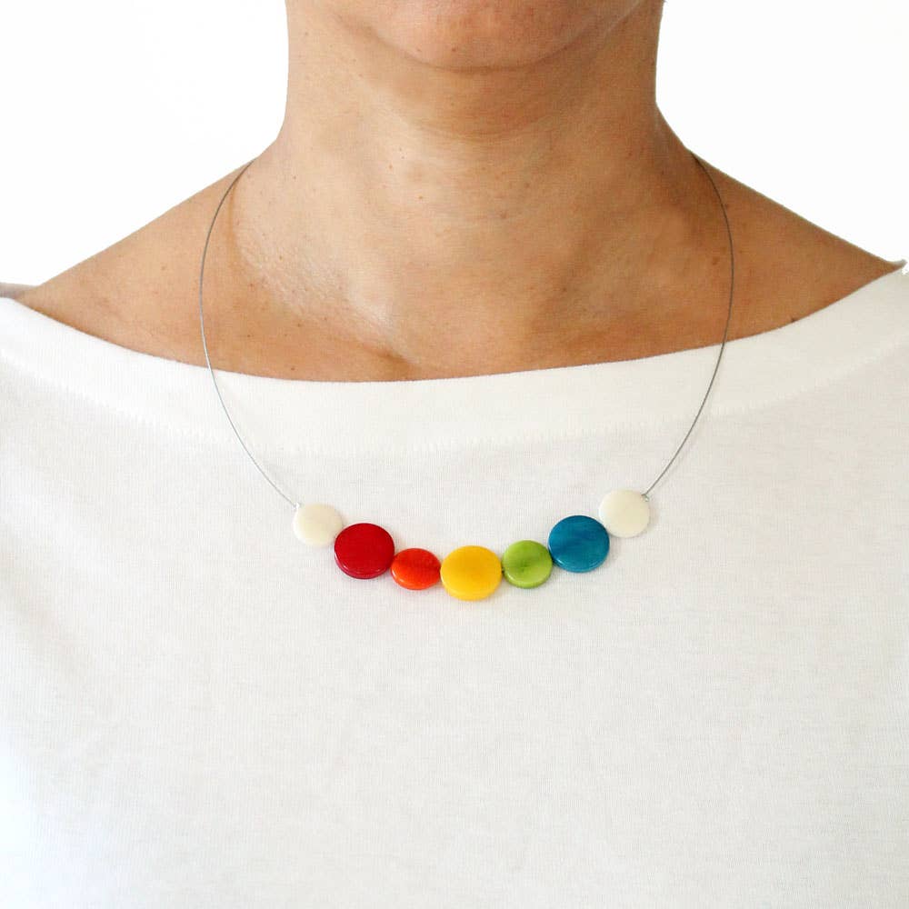 Necklace - Dots Tagua bl/gn/yw/or/rd