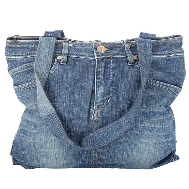 Bag - up-cycled Jean Tote Bag With Zipper Closure - lge