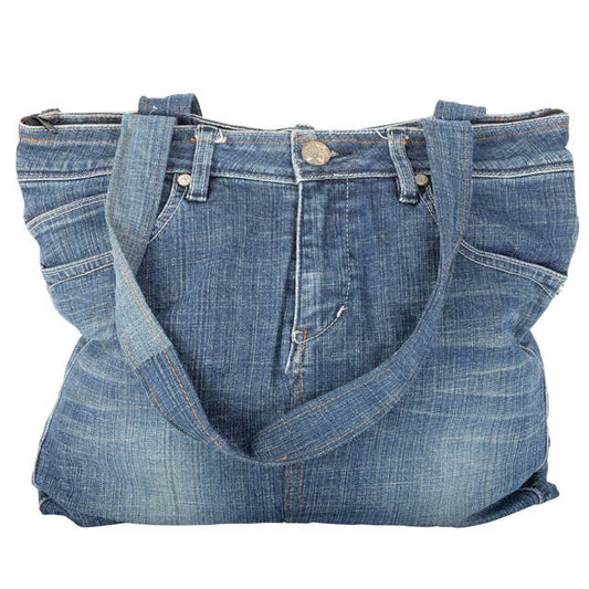 Bag - up-cycled Jean Tote Bag With Zipper Closure - lge