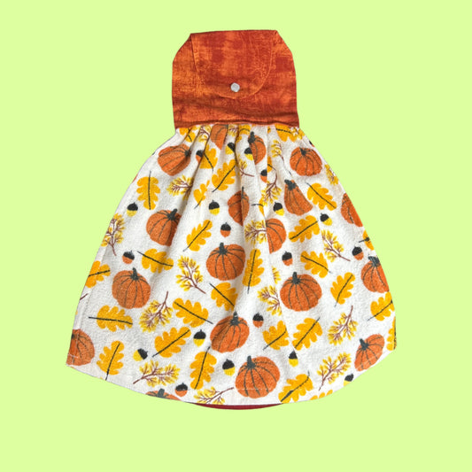 Hand Towel - Handmade by Rosemary - rag roll  orange pumpkins