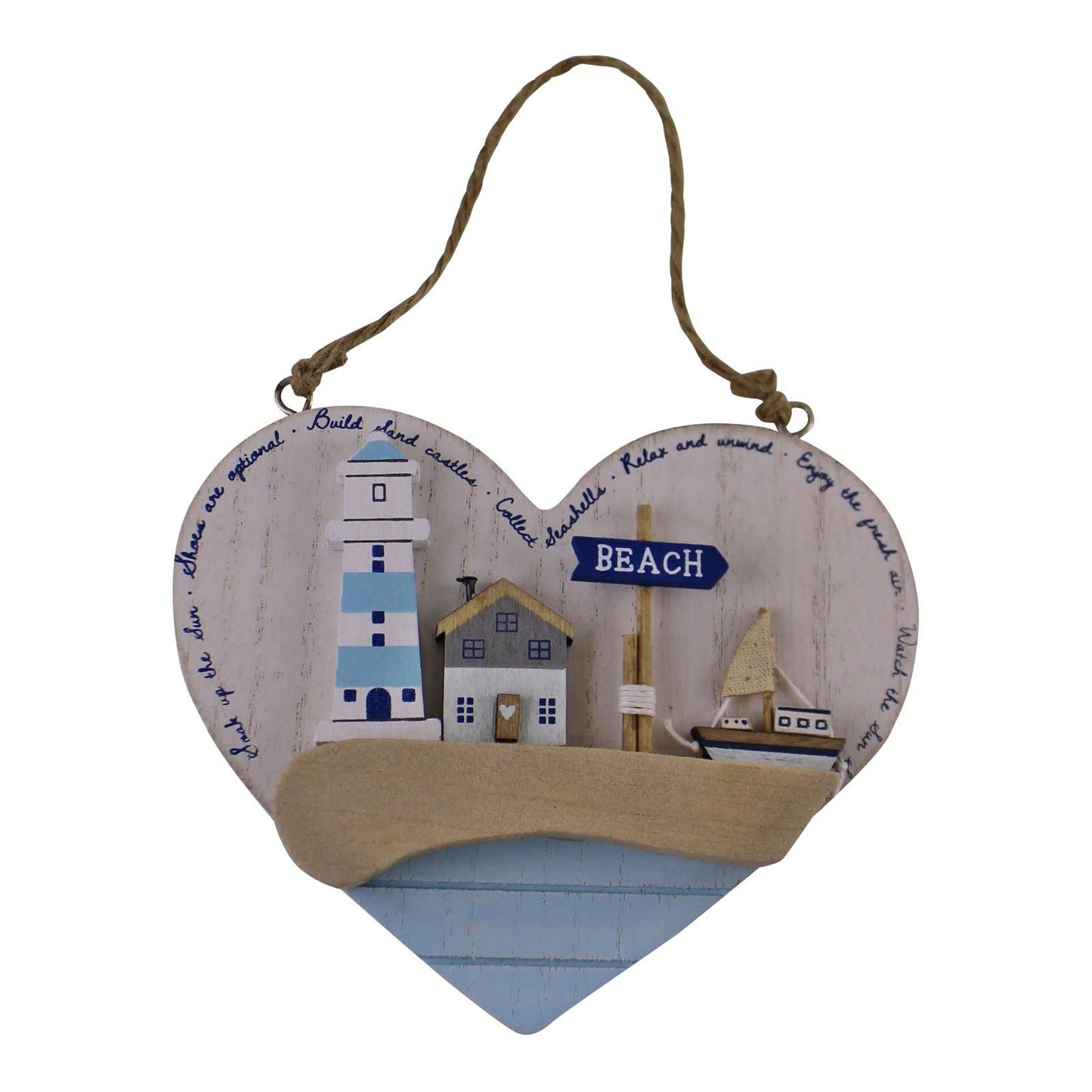 Wood Art - Lighthouse seashore in heart hang