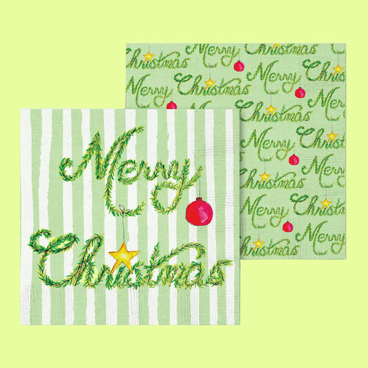 Cocktail Napkins - Merry Christmas Garland 3ply 20pcs