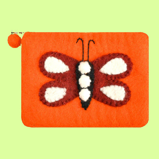 Coin Purse - Wool Felted Butterflyon Orange
