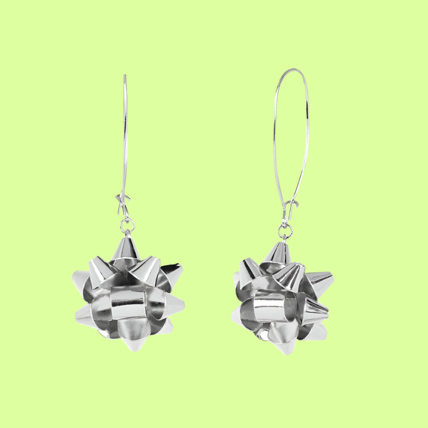 Earrings - single  Silver ribbon bow
