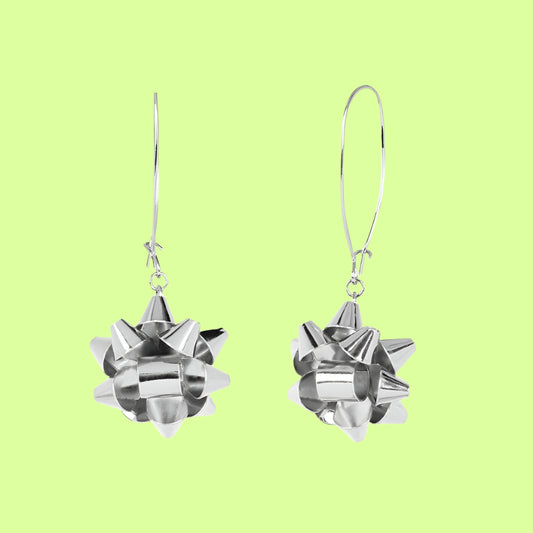 Earrings - single  Silver ribbon bow