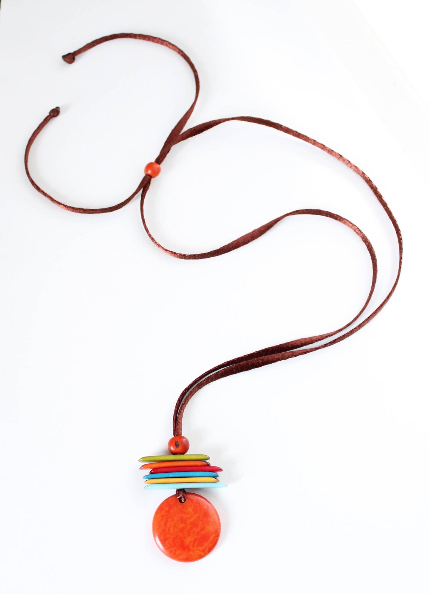 Necklace - Tagua Stacked Coins Orange