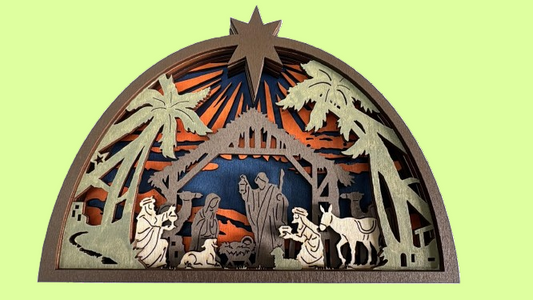 Shelf Sitter - layered birchwood Nativity