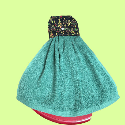 Hand Towel - Handmade by Rosemary - gld glitter xmas trees