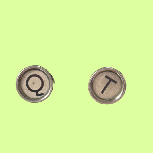 Earrings - Typewriter Key Post (Cutie) QT Bk on bg
