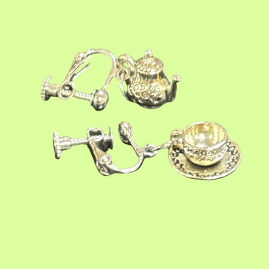 Earrings - teapot/cup & saucer clip-ons
