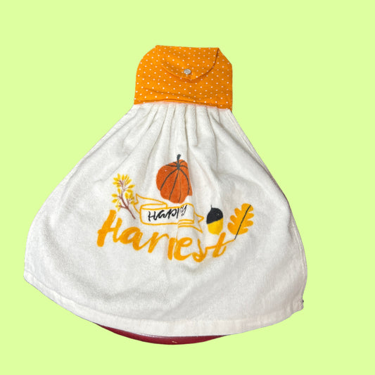 Hand Towel - Handmade by Rosemary - wht dots on or Harvest