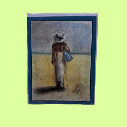 Greeting Card - SK Lady on Beach blue