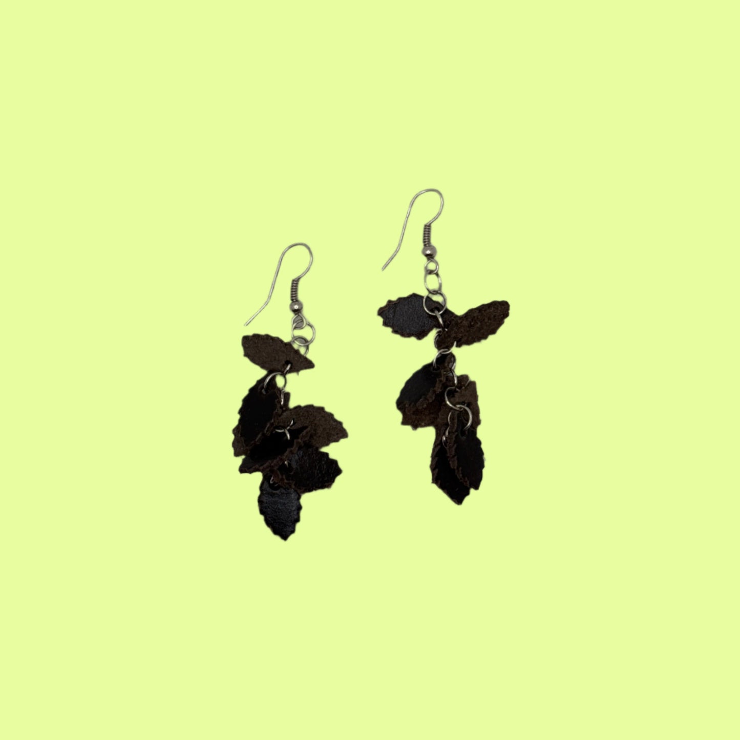 Earrings - leather leaves dark brown