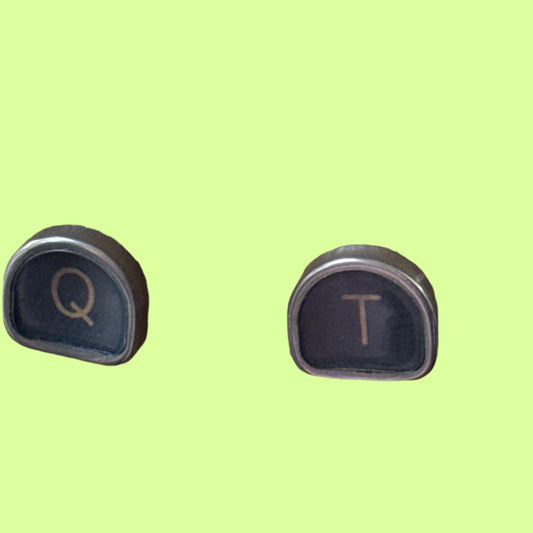 Earrings - Flat Base Typewriter Key Post QT  Bg on Bk