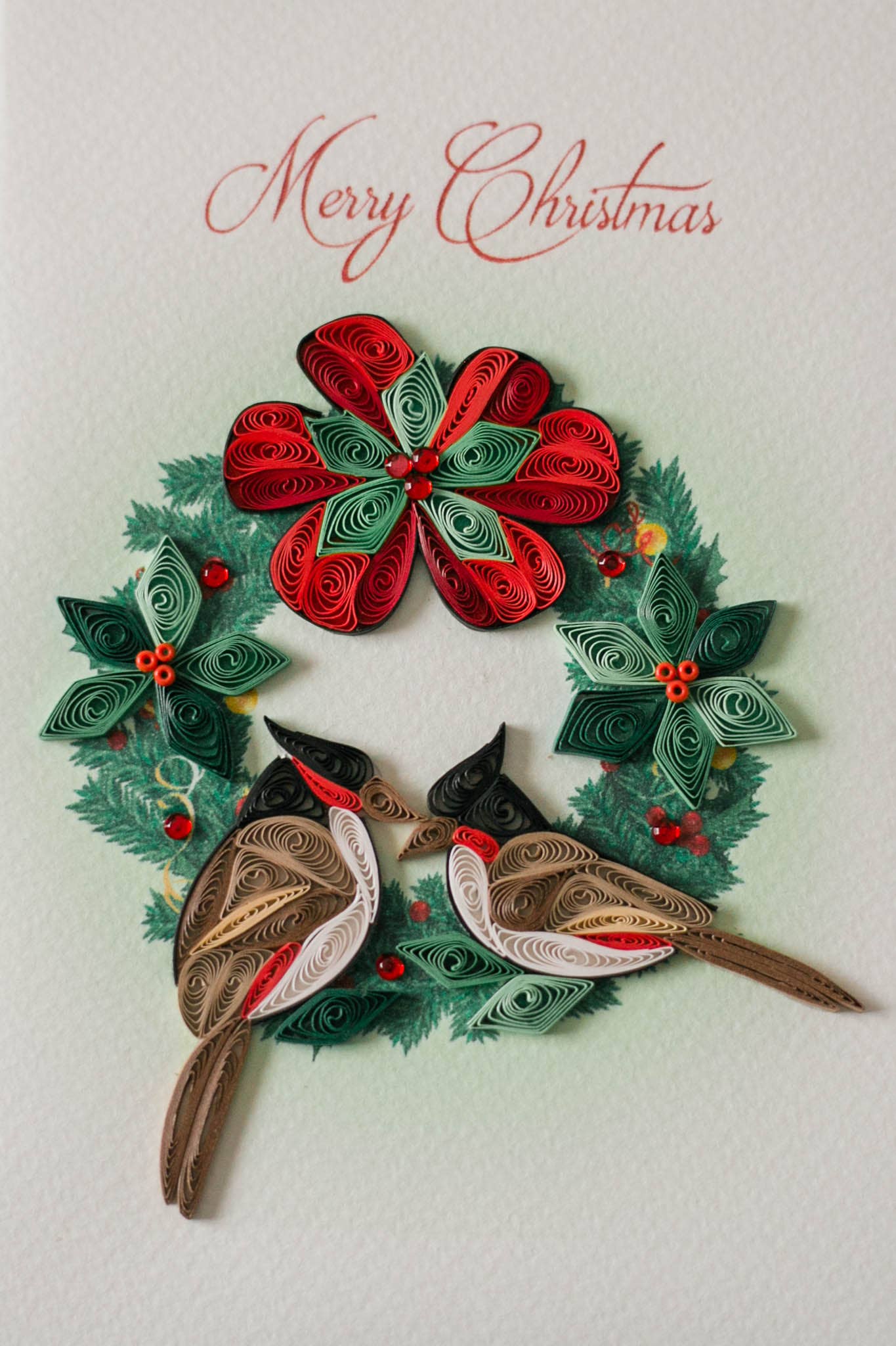 Greeting Card - Quill Christmas Birds with Wreath