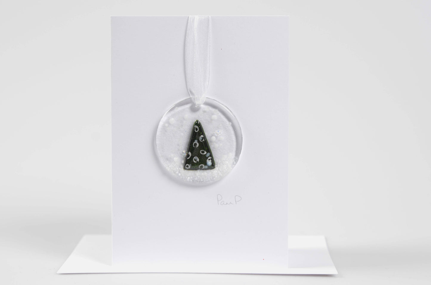 Greeting Card - Handcrafted Fused Glass - Christmas Snow Globe