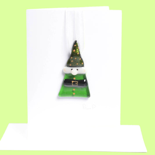 Greeting Card - Holidays Glass Christmas Elf Hanging Decor