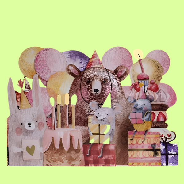 Greeting Card - Kids paper cut card Animal Party