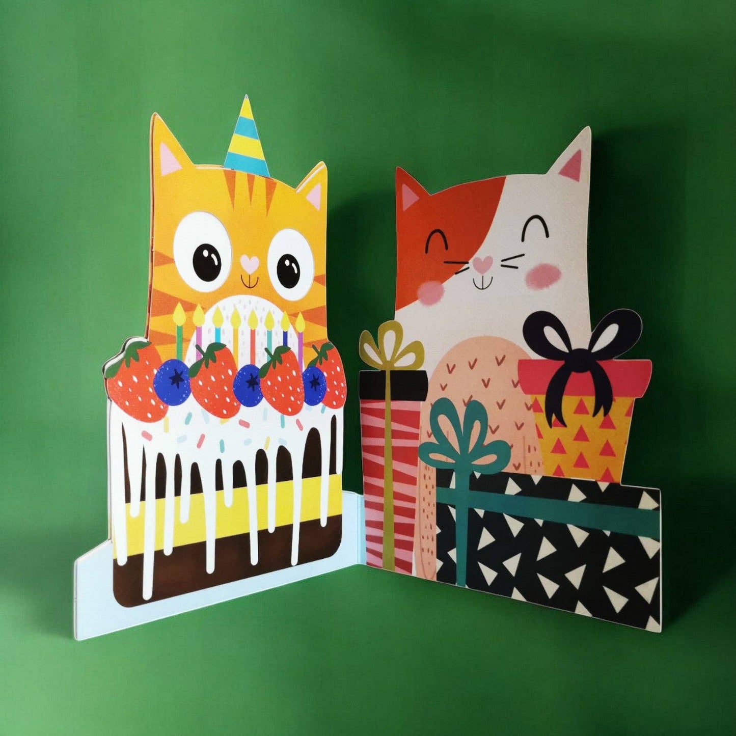 Greeting Card - Movable Eyes Birthday cake cat