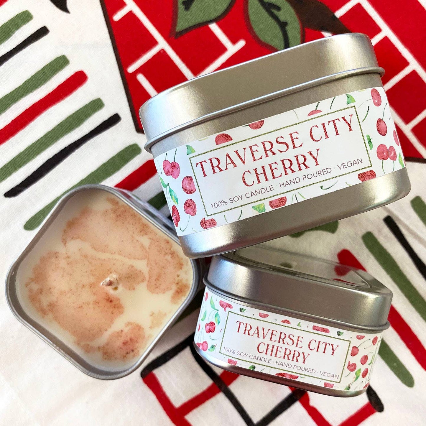 Candle - sq tin Traverse City Cherry 8oz