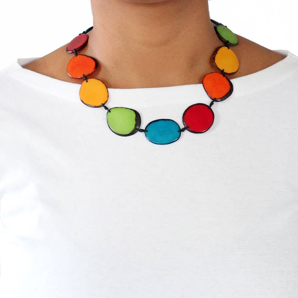 Necklace - Tagua Chips Red/Ivory/Gray