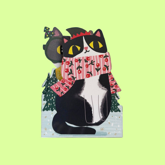Greeting Card - Moving Eyes Christmas cat