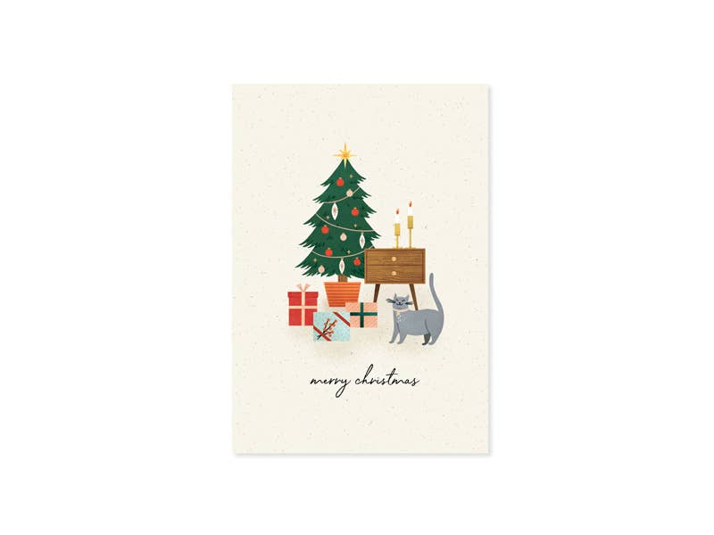 Greeting- Card  Pop-Up Christmas Tree/Cat on chair