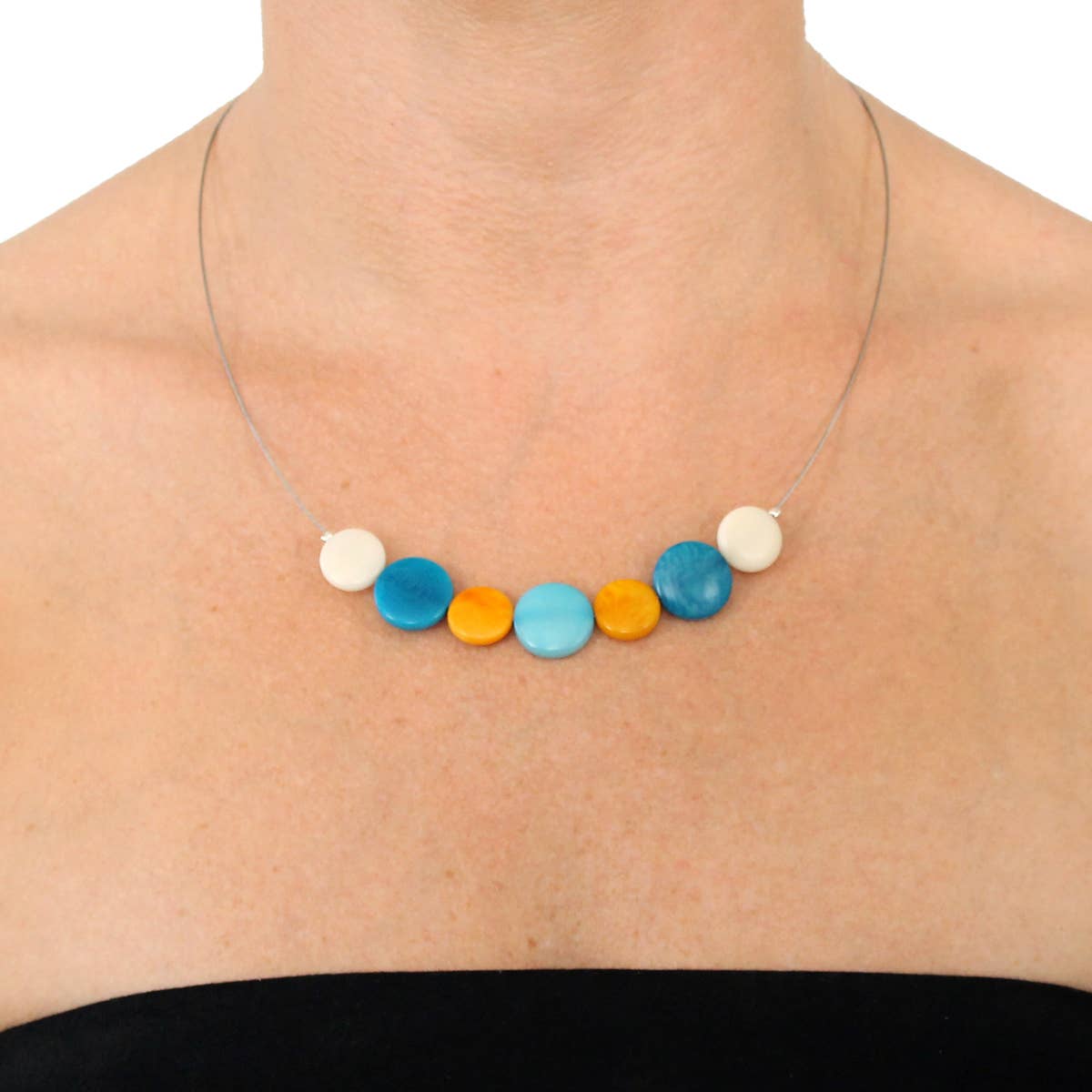 Necklace - Dots Tagua bl/gn/yw/or/rd