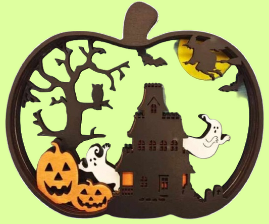 Shelf Sitter - layered birchwood SPOOKY PUMKIN