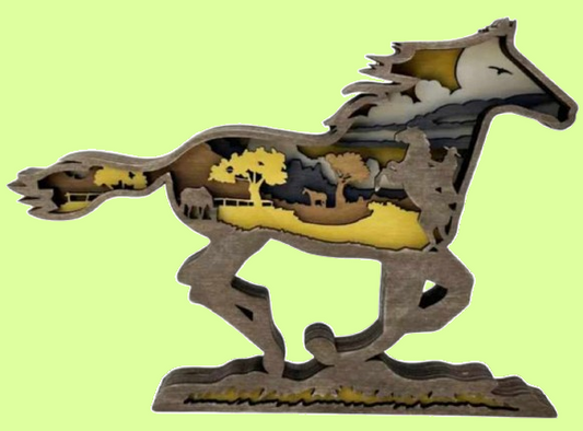 Shelf Sitter - layered birchwood Running Horse