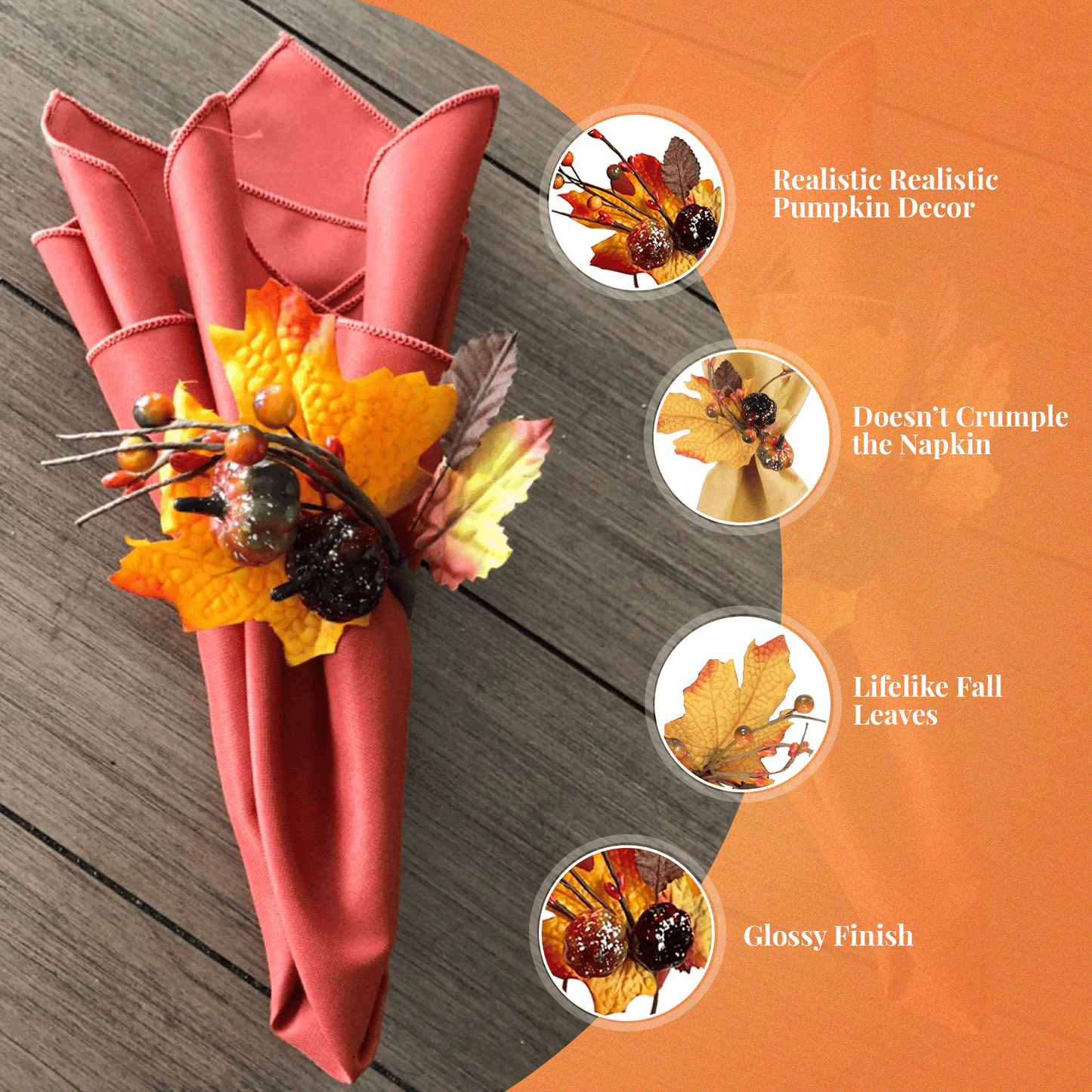 Napkin Rings - Set 6 - Maple Pumpkin