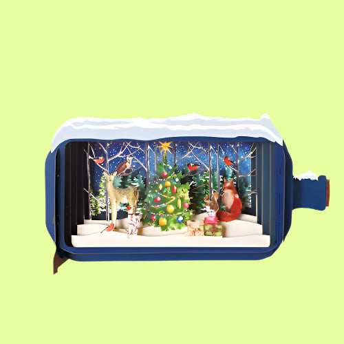 Greeting Card - Message in a bottle pop up Xmas Tree