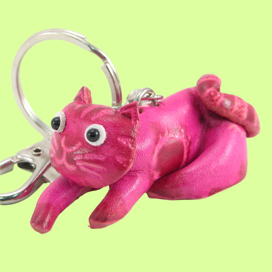 Keychain - leather pink Cat