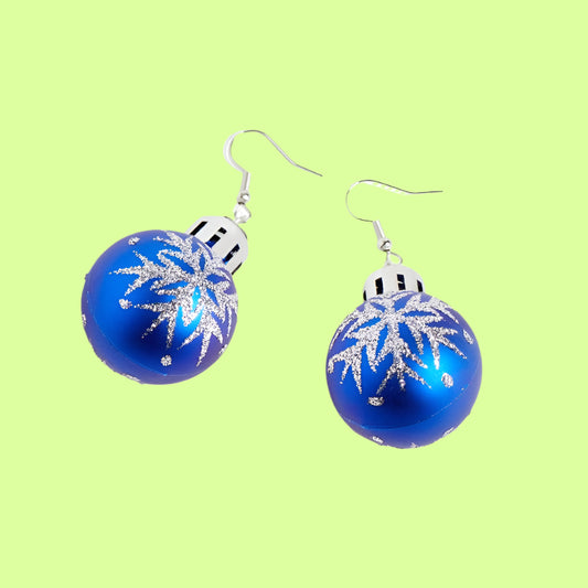Earrings - Christmas Orn Blue w Snowflake
