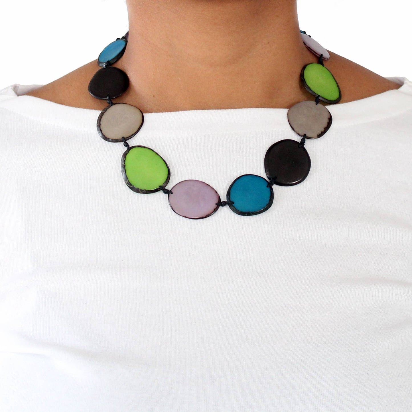 Necklace - Tagua Chips Red/Ivory/Gray