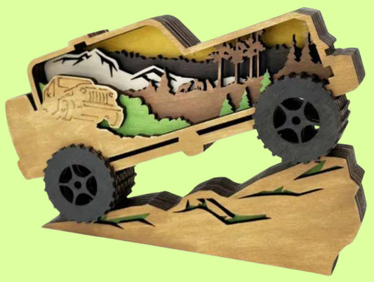 Ornament - layered birchwood JEEP gn