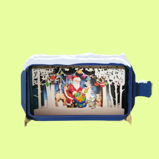 Greeting Card - Message in a bottle pop up Santa/Sack
