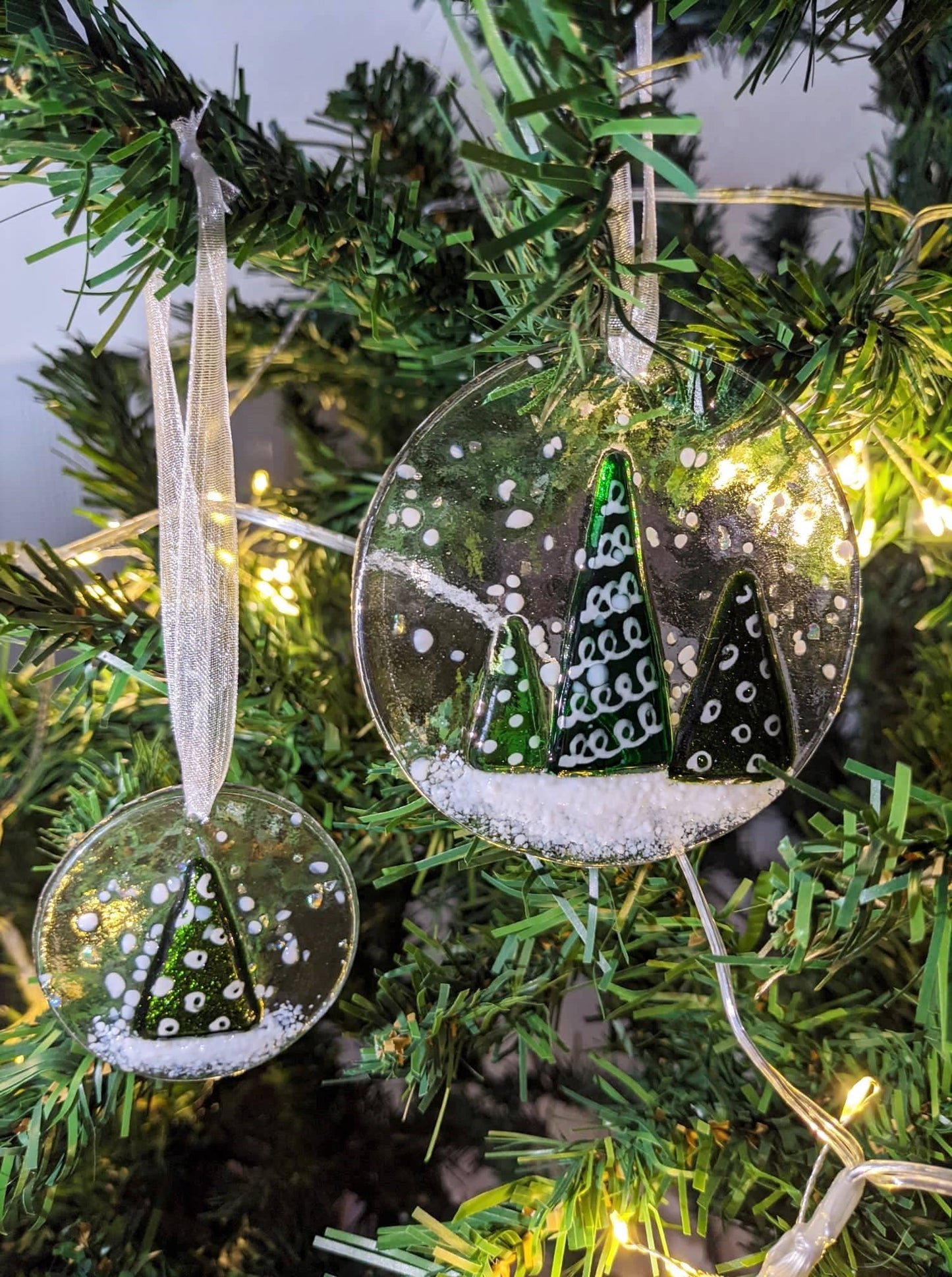 Greeting Card - Handcrafted Fused Glass - Christmas Snow Globe