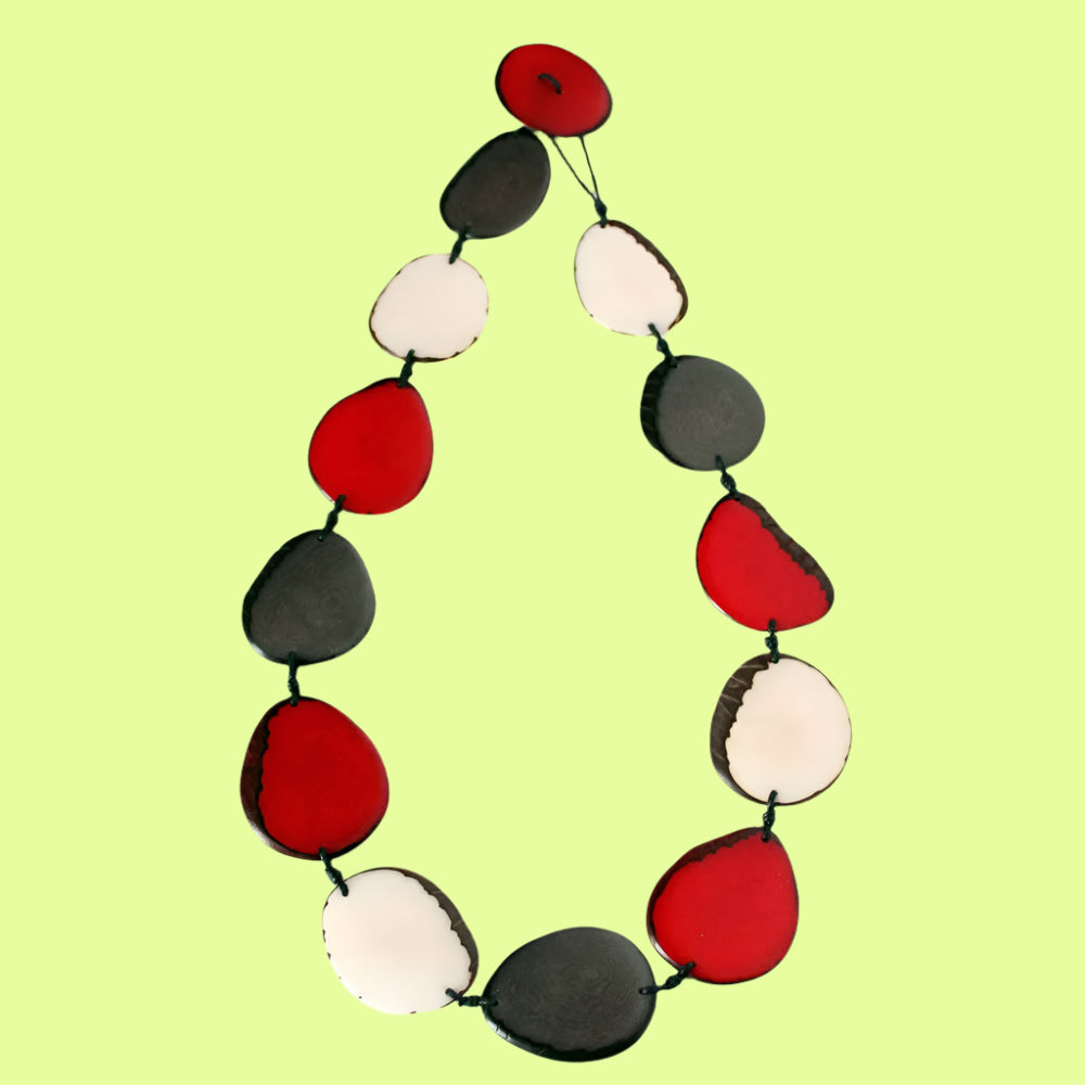 Necklace - Tagua Chips Red/Ivory/Gray